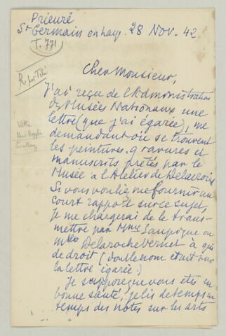 LAS Maurice Denis à Charles Fegdal, 28 janvier 1942