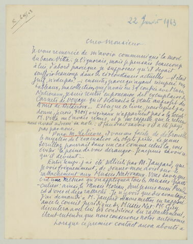 LAS Maurice Denis à Charles Fegdal, [22 janvier 1943]