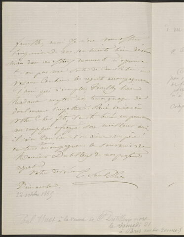 Lettre autographe signée de Paul Huet à Mme Dutilleux, 22 octobre 1865, image 2/2