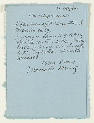 Lettre autographe signée Maurice Denis à Jean Sergent, Paris, 11 octobre