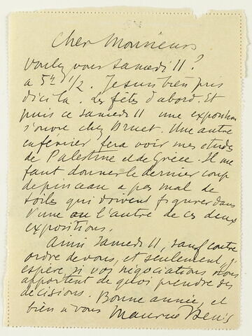 Lettre autographe signée Maurice Denis à André Joubin, Paris