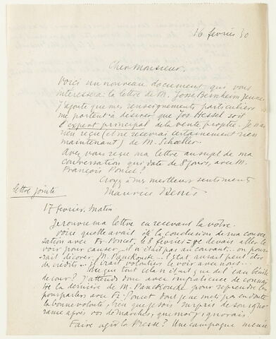 Lettre autographe signée Maurice Denis à André Joubin, 16-17 février 1930, image 2/2