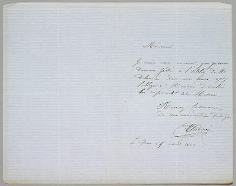 Lettre autographe signée Pierre Andrieu à Eugène Legrand, 26 août 1863