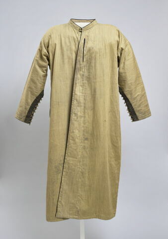 Djellaba d'homme marocaine en satin de coton jaune à rayures bleues