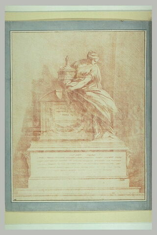 Projet de tombeau orné d'une statue de femme tenant un vase, image 2/2