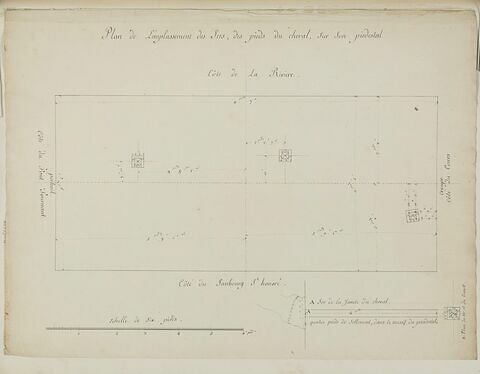 Plan de l'emplacement des fers des pieds de la statue équestre de Louis XV