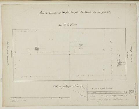 Plan de l'emplacement des fers des pieds de la statue équestre de Louis XV