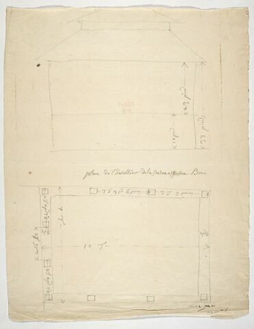 Plan et élévation de l'atelier abritant la statue équestre de Louis XV en cours d'exécution