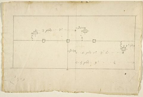 Plan de l'emplacement des fers des pieds de la statue équestre de Louis XV