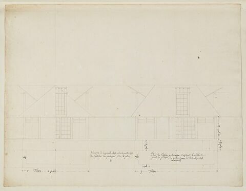 Plan et coupe de l'atelier d'exécution de la statue équestre de Louis XV