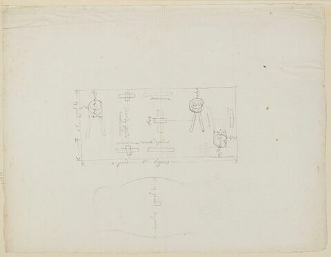 Plan de l'emplacement des fers des pieds de la statue équestre de Louis XV