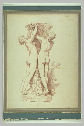 Deux nymphes nues soutenant un vase orné de fleurs, image 2/2