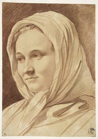 Tête de jeune femme, coiffée d'un foulard