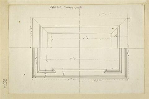 Plan de l'emplacement des fers, des pieds du cheval sur son piédestal.