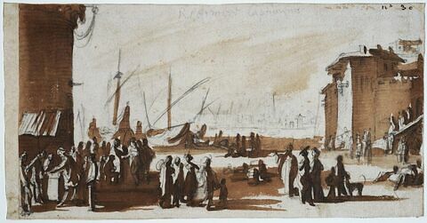 Marchands et foule sur les quais d'un port, image 3/3