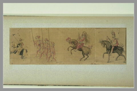 Six masques, trois à pied et trois à cheval