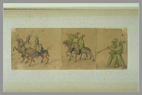 Six masques, deux à pied et quatre à cheval