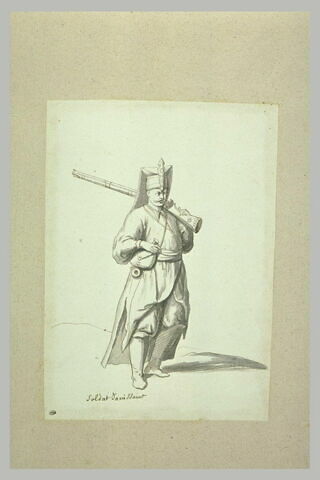 Un janissaire debout, tourné à droite, un fusil sur l'épaule, image 3/3