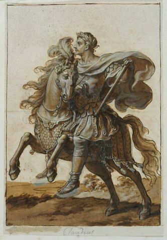 Claudius à cheval courant vers la gauche