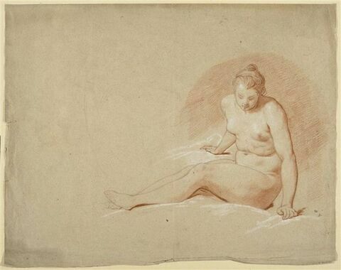 Jeune femme, assise à terre, et tournée vers la gauche