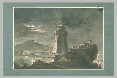 Paysage au clair de lune, éclairé par le feu d'un phare