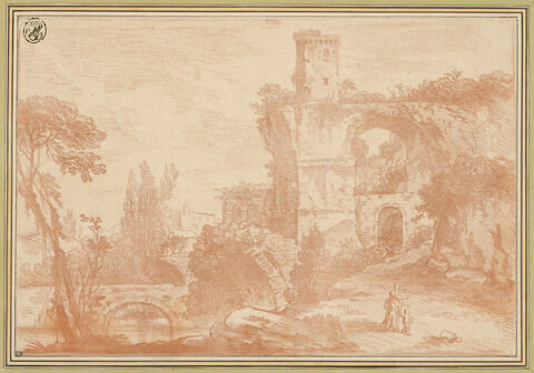 Paysage avec les ruines d'un aqueduc