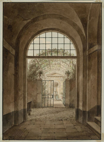 Intérieur et vue des jardins de la villa Médicis, à Rome