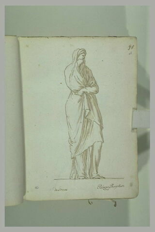 Femme debout, drapée et voilée, vue tournée vers la droite, le visage..., image 2/2