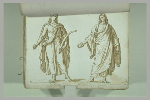 Deux figures debout, vues de face, partiellement drapées, les visages..., image 2/2