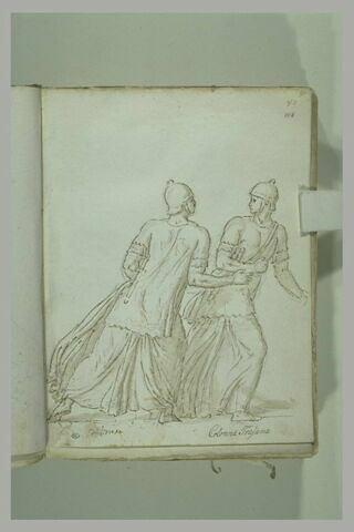 Deux soldats casqués portant de longues robes et marchant vers la droite, image 2/2