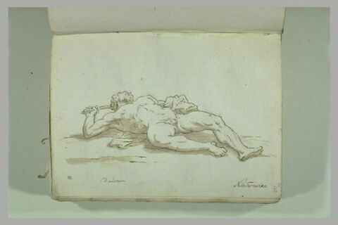 Homme nu, renversé sur le dos, tenant une épée de la main droite, ..., image 2/2