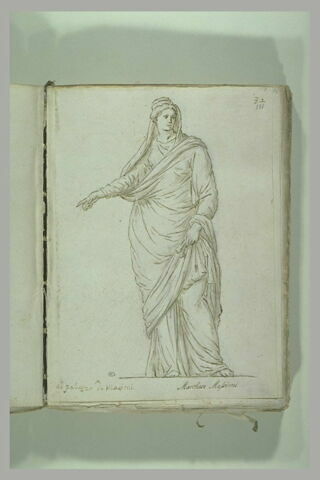 Femme debout, drapée et voilée, le bras gauche tendu, la main droite..., image 2/2
