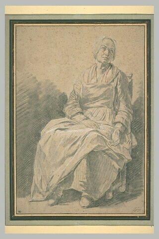 Vieille femme assise sur une chaise de paille, image 2/2