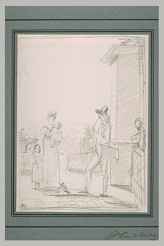 Une femme, deux enfants et un homme, sur une terrasse, image 2/2