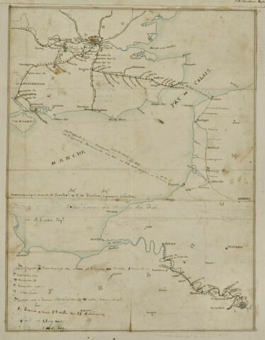 Carte : itinéraire du voyage du roi de Paris à Londres