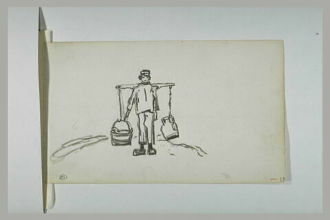 Un homme portant un baquet et un pot à lait