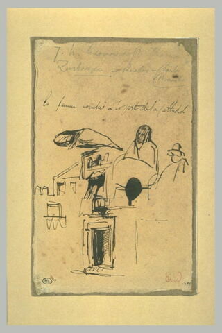 Croquis d'une maison et de trois personnages