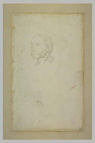 Tête d'homme, de trois quarts à gauche, longs cheveux et favoris, image 2/2