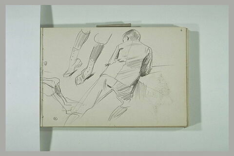 Etude d'un jeune homme, de dos, accoudé et croquis de jambes, image 3/4