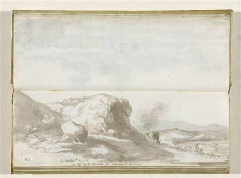 Paysage des environs de Rome, sur la route d'Orvieto, avec rochers et charrette de foin