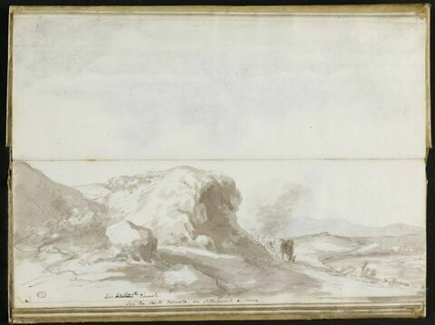 Paysage des environs de Rome, sur la route d'Orvieto, avec rochers et charrette de foin, image 2/2