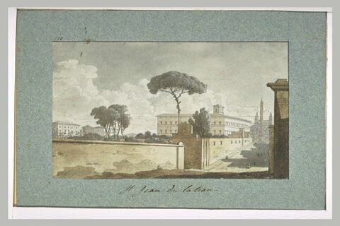 Vue d'une rue bordant des villas avec le palais du Latran