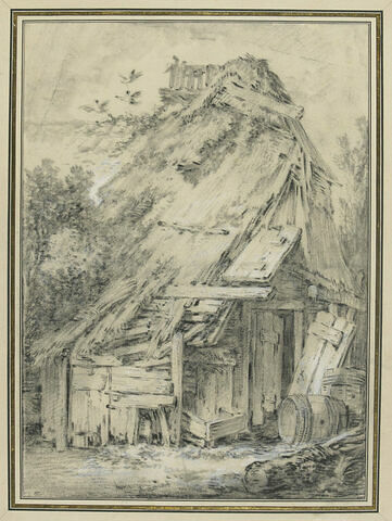 Chaumière en bois délabrée et abandonnée