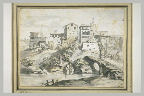 Vue de maisons dominant un embarcadère sur les bords du Tibre à Rome, image 2/2