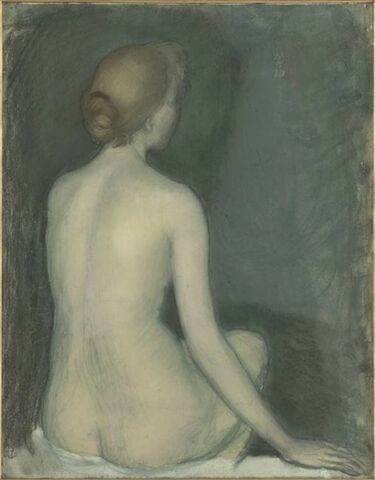 Femme nue, vue de dos, tournée vers la droite