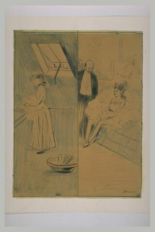 Jeune fille faisant la vaisselle, le matin, et la même, en danseuse, le soir, image 2/2