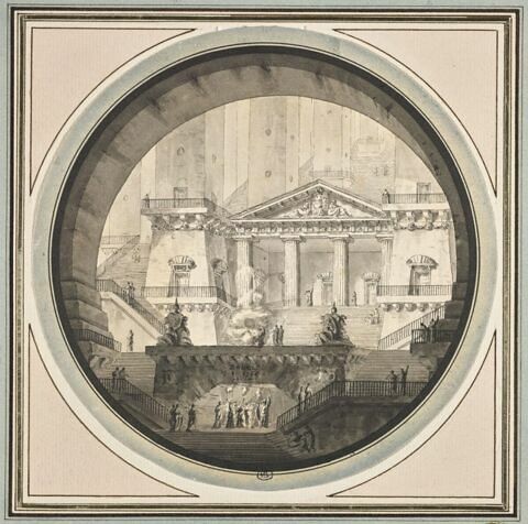 Vue d'un bâtiment avec portique et escalier colossal