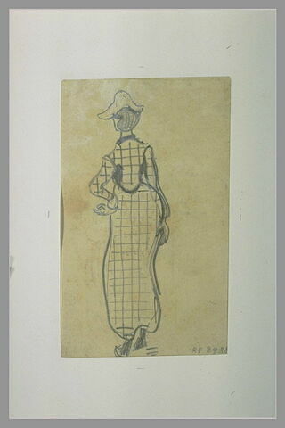 Femme élégante, de dos, portant une robe à carreaux, image 2/2