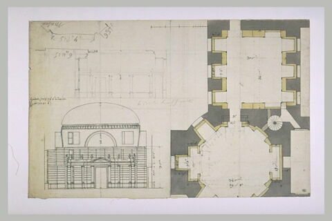 Plan et élévation : rotonde de Mars, salle de Diane, et projet