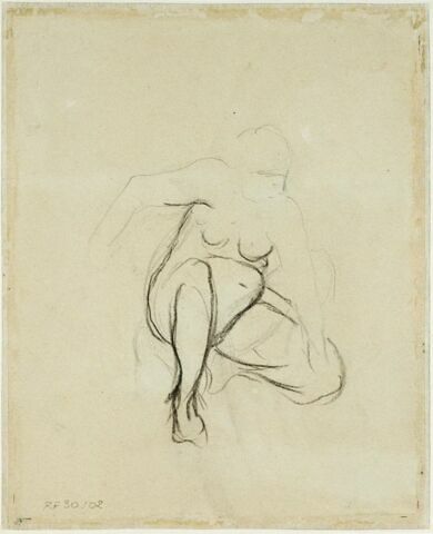 Etude d'une femme nue, accroupie, vue de face